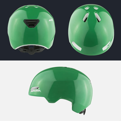 ALPINA Hackney - Lightweight, impact-resistant & well-ventilated bike helmet for kids, with optional LED for enhanced visibility, Green Gloss, S (47-51 cm)