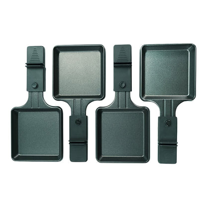 Corona 45081 Raclette for 4 people, small and square. Non-stick grill plate with 4 pans and 4 wooden spatulas. 600 watts.