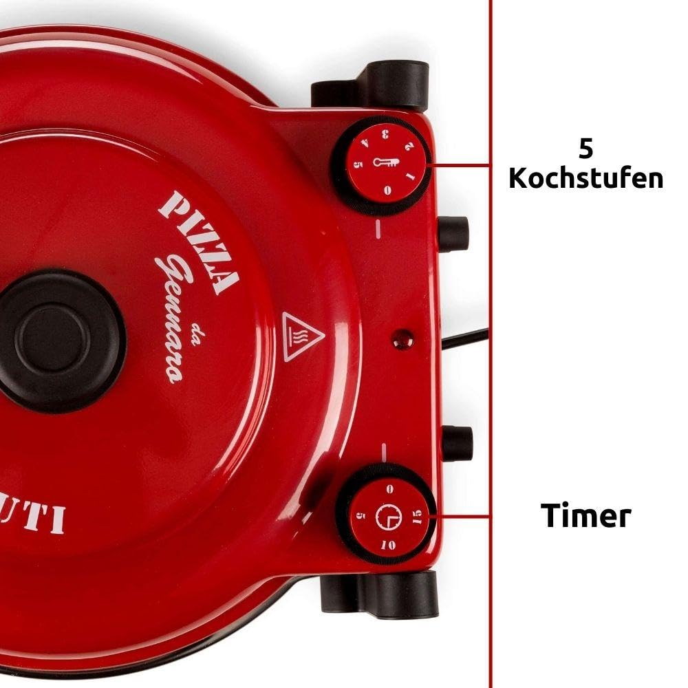 Ariete Pizza Oven 919, 4-minute pizza, 5 cooking levels, heat-resistant plate for reheating, wooden cutting board included, Max. temp 400°C, 1200W, Red.