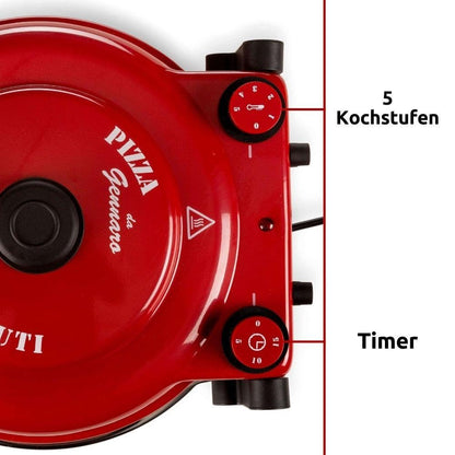 Ariete Pizza Oven 919, 4-minute pizza, 5 cooking levels, heat-resistant plate for reheating, wooden cutting board included, Max. temp 400°C, 1200W, Red.