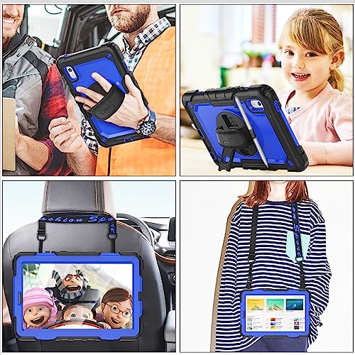 SEYMAC Case for Lenovo Tab M9 2023 9 Inch (TB-310FU), Shockproof Rugged Case with Screen Protector, Pencil Holder, 360° Rotatable Stand, and Hand Strap for Lenovo Tab M9 (Blue)