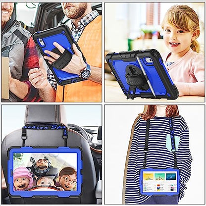 SEYMAC Case for Lenovo Tab M9 2023 9 Inch (TB-310FU), Shockproof Rugged Case with Screen Protector, Pencil Holder, 360° Rotatable Stand, and Hand Strap for Lenovo Tab M9 (Blue)