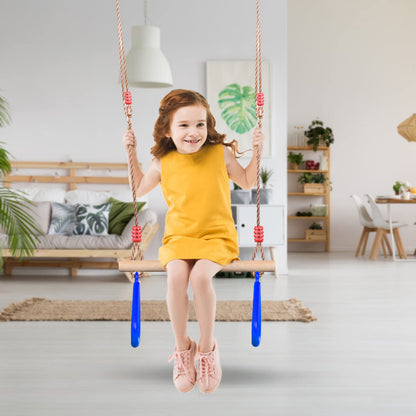 PELLOR Multifunctional Children's Wooden Trapeze Swing with Plastic Gymnastic Rings for Hanging, holds up to 160KG