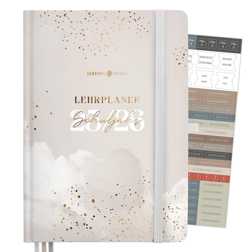 Life Compass® Teacher Planner 2025 2026 DIN A4 "Cloudy" Hardcover school planner for lesson preparation - ideal planner for teachers