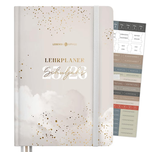 Life Compass® Teacher Planner 2025 2026 DIN A4 "Cloudy" Hardcover school planner for lesson preparation - ideal planner for teachers