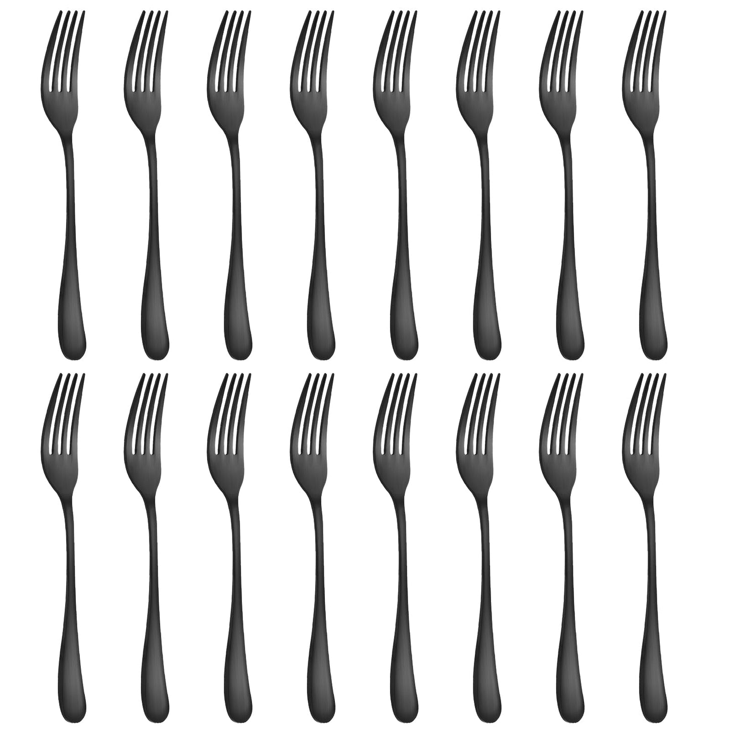 BEWOS 16 Piece Fork Set, Stainless Steel Fork Set with Iron Content, 8.07 Inch Forks, Mirror Polished, Silverware Forks for Any Occasion, Dishwasher Safe, Matte Black