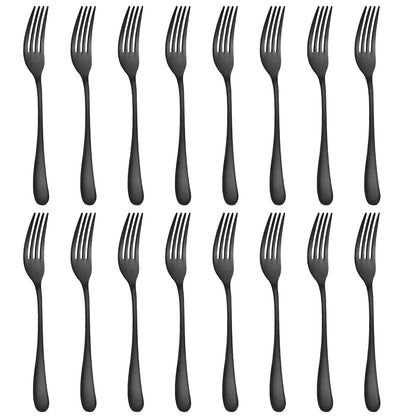 BEWOS 16 Piece Fork Set, Stainless Steel Fork Set with Iron Content, 8.07 Inch Forks, Mirror Polished, Silverware Forks for Any Occasion, Dishwasher Safe, Matte Black