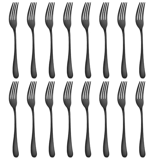 BEWOS 16 Piece Fork Set, Stainless Steel Fork Set with Iron Content, 8.07 Inch Forks, Mirror Polished, Silverware Forks for Any Occasion, Dishwasher Safe, Matte Black