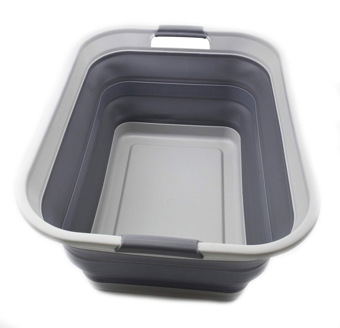 SAMMART 42L Collapsible Plastic Laundry Basket - foldable Pop-Up Storage Container/Organizer - portable Wash Bin - space-saving Laundry Hamper (Gray, 1)