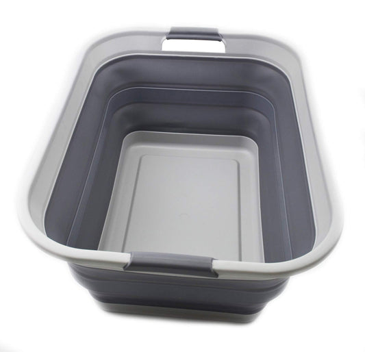 SAMMART 42L Collapsible Plastic Laundry Basket - foldable Pop-Up Storage Container/Organizer - portable Wash Bin - space-saving Laundry Hamper (Gray, 1)