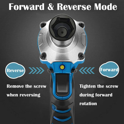 Autofather 18V Cordless Impact Wrench 420Nm torque, 2900rpm, 1/2" anvil; 6000mAh battery, fast charger, 4 sockets (17/19/20/22 mm), belt clip, and carrying case included.