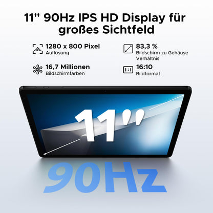 DOOGEE Tab A9+ Android 15 Tablet 11-inch, Unisoc T7200 Octa-Core 8580mAh Gaming Tablet Android 20GB RAM+64GB ROM(TF 2TB), WiFi5 Tablets PC, 90Hz-1080P, WidevineL1/Face ID/OTG/GPS/Dual Speaker.