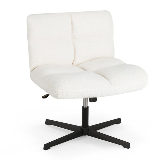 COSTWAY Tailor's Seat Chair, Swivel Chair without Armrests, Desk Chair with Wide Seat, Office Chair with Cross Base, Makeup Chair, Height Adjustable, Rocking Function, Modern (Beige)