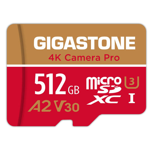 [5 years free data recovery] Gigastone 4K Camera Pro 512GB MicroSDXC memory card and SD adapter, compatible with GoPro drones Switch, speed 100 MB/s, A2 U3 V30 Micro SD card