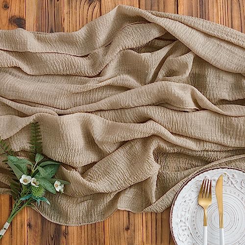 AOKSUNOVA Wedding Table Runner Muslin Long Cheese Cloth Table Runner Fabric Brown 3m x 80cm Washable