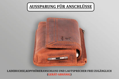 MATADOR 2in1 genuine leather phone case belt with zippered pocket #Brisbane, with elegant gift box and RFID protection, Elegant leather phone belt for smartphones up to 6.9 inches in Brown Vintage.
