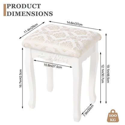 WOLTU Makeup Stool Vanity Stool, Country Style Ottoman, Baroque Padded Stool for Vanity Table, MDF Wood, White Lacquered, MB6011
