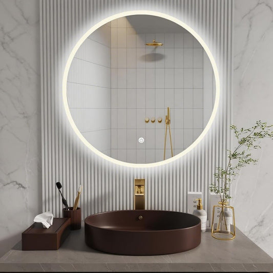 ApeJoy 80cm round bathroom mirror with LED lighting, wall mirror with touch switch light change 2700-6500K warm white-cool white-neutral memory function [Energy Class F]