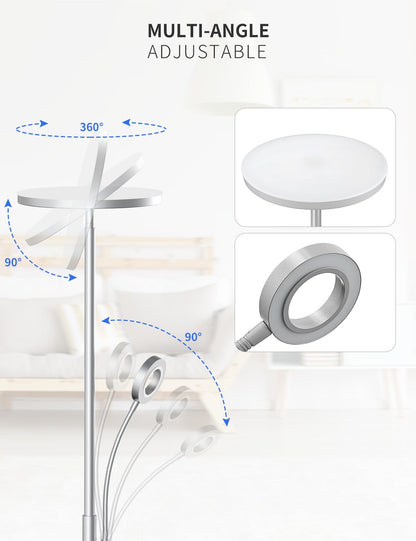35W LED Floor Lamp Dimmable Gray, 4200LM Floor Lamp for Living Room with Remote Control & Touch Control, 3000-6000K LED Torchiere Lamp with Reading Light, LED Floor Standing Lamp for Bedroom Office