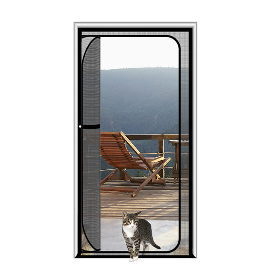 SHRRL cat fence for balcony door, suitable for door size 120 cm x 240 cm, thickened, cat-proof mesh door for living room, bedroom, kitchen, patio.