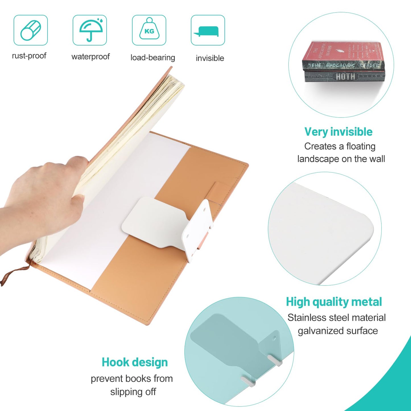 SWAWIS 6 Pieces Invisible Bookshelf Mini Floating Bookshelf Metal Bookshelf Wall Floating Bookshelf Invisible Bookshelf Floating Bookshelf for Paperbacks, White