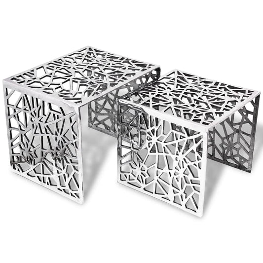 vidaXL 2-piece Set of Aluminum Side Tables Coffee Table Living Room Silver