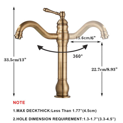 Rozin Bathroom Faucet Antique Brass Retro High Bathroom Faucet 360° Rotatable Single Handle Basin Faucet Brass Bathroom Faucet for Bathroom