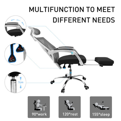 Hbada office chair, ergonomic swivel chair with footrest, executive chair with high backrest, desk chair with adjustable headrest and armrests, white.