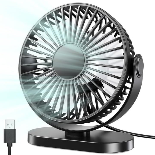USB desk fan, powerful portable mini fan, 3 speeds for fast cooling, ultra-quiet & vibration-free, 360° rotating small fan with hook for home/office/kitchen.
