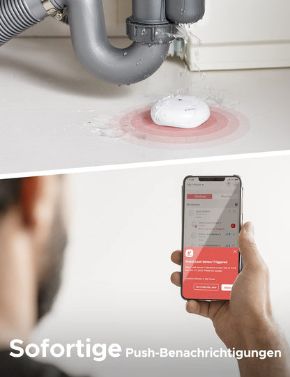 X-Sense Smart Water Detector with Battery, Wi-Fi Water Sensor, compact flood sensor with adjustable volume of up to 110 dB and 500m range, for kitchens, basements, and bathrooms.