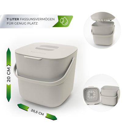 YourCasa kitchen compost bin - 7L - for everyday organic waste - dishwasher safe - odor-proof - sieve - small bio bin with lid organic waste container compost bin (beige)
