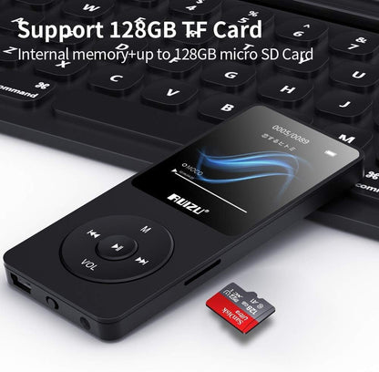 64GB MP3 player with Bluetooth 5.3, ultralight (30g), up to 80 hours of battery life, 1.8-inch screen, great for sports, kids, and adults, supports TF cards up to 128GB.