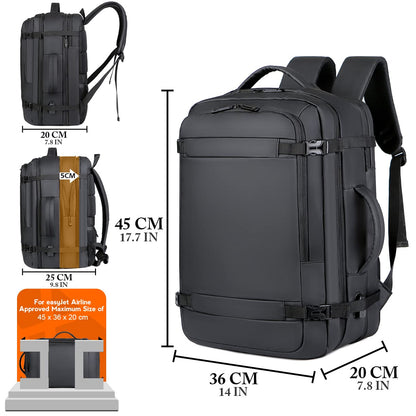 BAGZY Laptop Backpack 17 Inch Men's Carry-on Backpack 45x36x20 Waterproof Expandable 30-40L Travel Backpack Cabin Bag USB Charging Port Gifts for Men [Black]