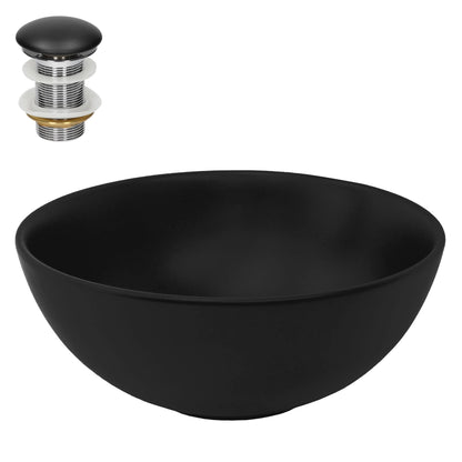 ML-Design Ceramic Basin in Matte Black Ø32x13.5cm Round incl. Drain without Overflow, Modern Countertop Washbasin Washbowl Washplace Handwashbasin, for Bathroom/Guest WC.