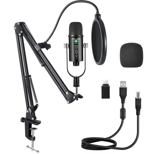 Aveek USB Condenser Microphone with Arm, Streaming Mic with Pop Filter, Gaming Mic with Headphone Monitoring for Podcasting, Recording, Studio, YouTube