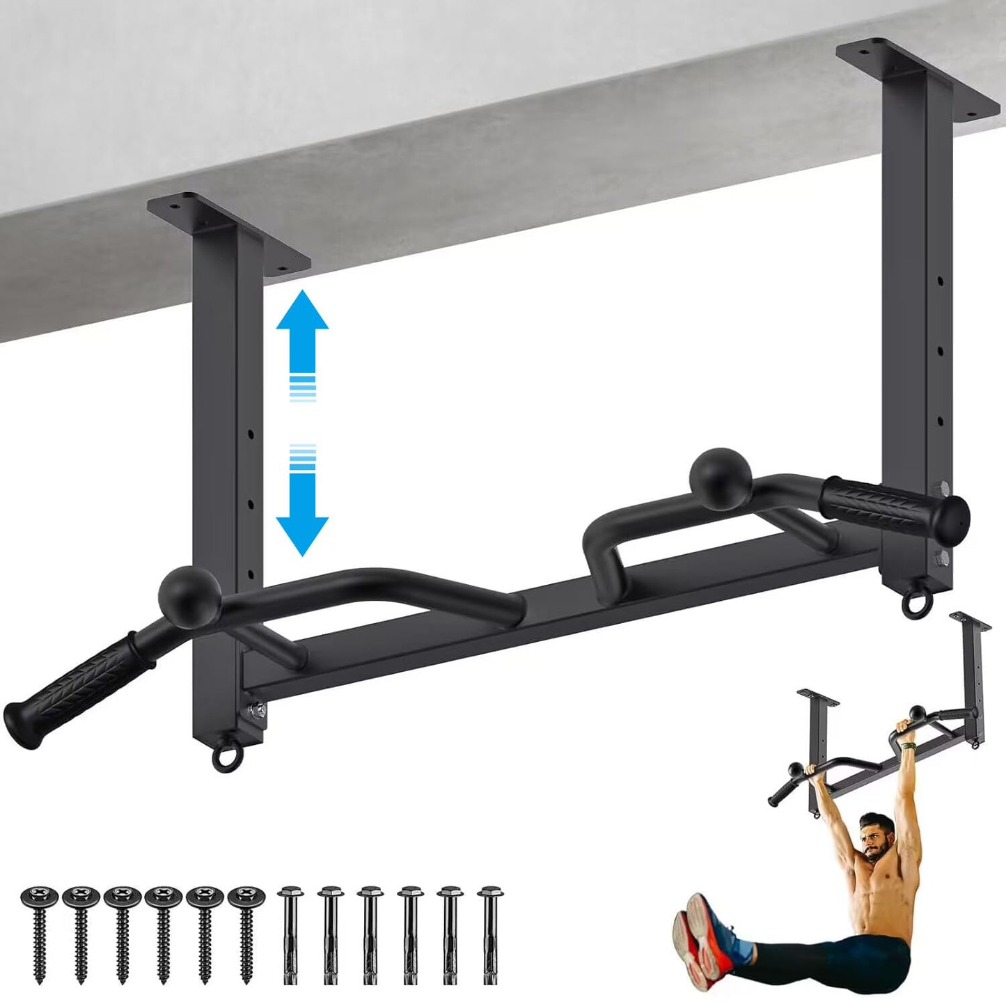 Kipika Heavy Duty Ceiling Mounted Pull Up Bar, Highly Adjustable, Multifunctional Chin Up Bar, Body Workout Home Gym System