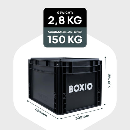 BOXIO - Toilet Max+: Camping toilet complete set, mobile dry separation toilet without chemicals for camping, van, outdoor, rooftop tent. Toilet on Eurobox basis without electricity for on the go, black, 40x30x28.
