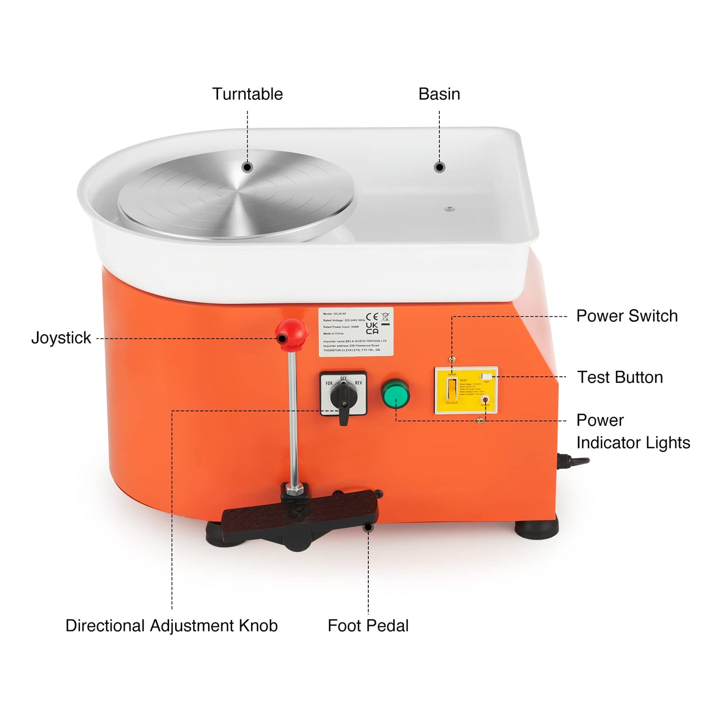 CREWORKS Pottery Wheel Electric Pottery Wheel Hand or Foot Drive 350W Ceramic Forming Tool 0-300 RPM Ceramic Clay Machine 8 PCS Ceramic Kit Clay Spinning Wheel 25CM Pottery Wheel