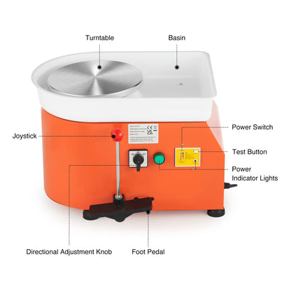 CREWORKS Pottery Wheel Electric Pottery Wheel Hand or Foot Drive 350W Ceramic Forming Tool 0-300 RPM Ceramic Clay Machine 8 PCS Ceramic Kit Clay Spinning Wheel 25CM Pottery Wheel