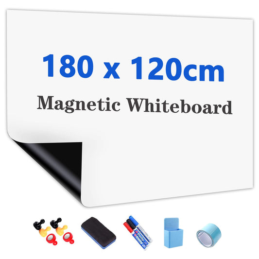 JOMUSAGA Whiteboard Film, 180 x 120 cm, magnetic self-adhesive whiteboard film, whiteboard sticker DIY, including marker, sponge, and magnets, for school, office, and home.