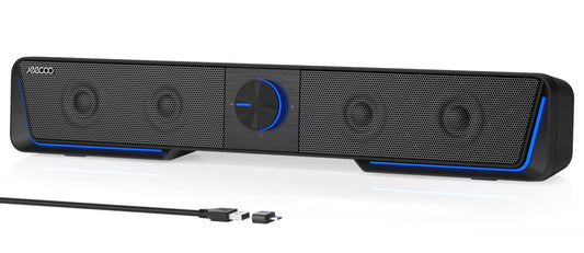 Jeecoo A40 PC speakers, portable computer speakers in black, 2.0 PC soundbar with USB operation and Bluetooth mode for smartphones and mobile devices, PC.