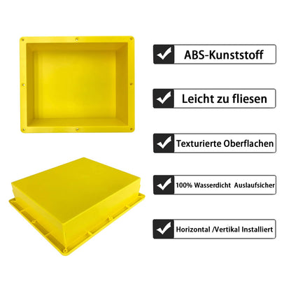 UNI-DRAIN Wall Niche Shower Tileable, Shower Niche for Drywall or Masonry, ABS Plastic Prefabricated Wall Niche for Bathroom Toiletry Storage (35x30x10cm, Yellow)