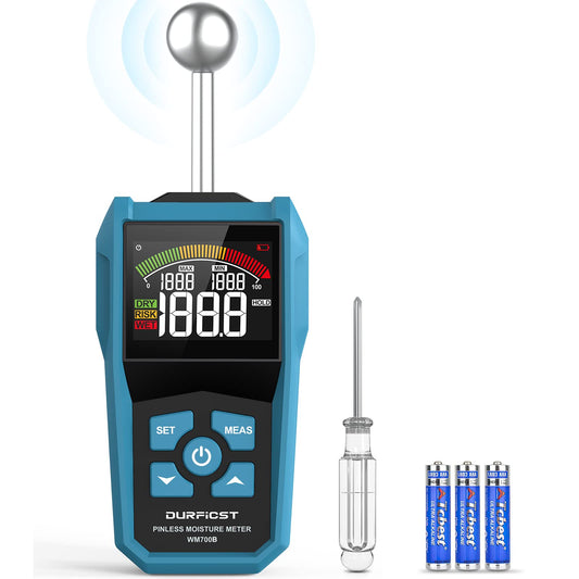 Moisture meter, DURFICST moisture gauge with color LCD and audible alarm, suitable for all building materials, wood, walls, plaster, masonry, 20-40 mm analysis depth.
