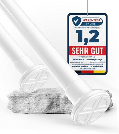 MEISENBERG Shower Rod without Drilling 210-260cm, White, Ø 32mm, Clamp Rod - Curtain Rod Tension Rod, Telescopic Poles for Curtains, Bathrooms, and Balconies
