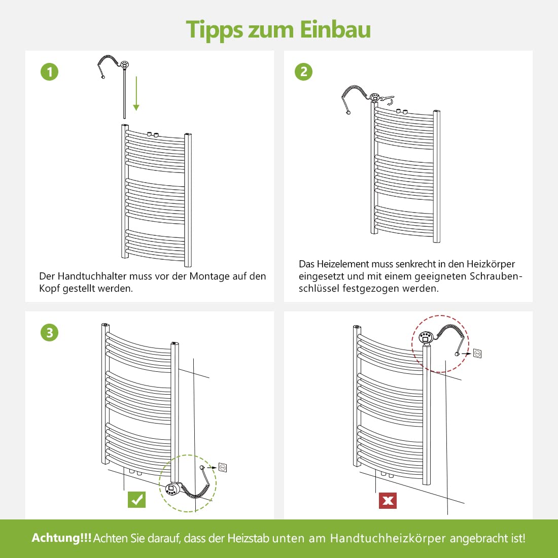 S'AFIELINA Heating Element with Thermostat for Bathroom Towel Warmer 300 watts European Plug White