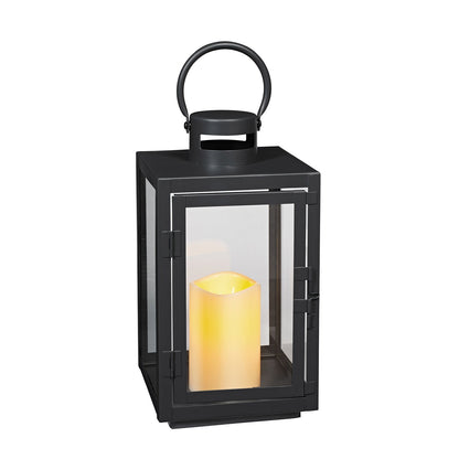 Lights4fun dark gray metal lantern with warm white LED candle battery timer galvanized 30cm lanterns for outdoor use large