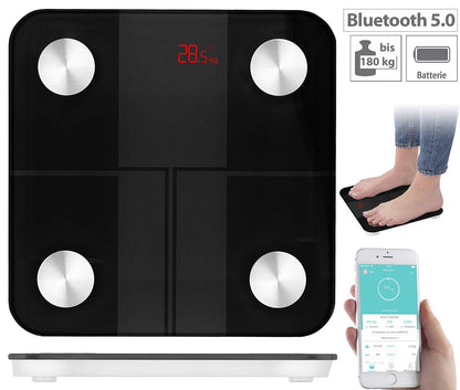newgen medicals body fat scale: 14-in-1 body analysis scale made of glass, Bluetooth, app, user recognition (bathroom scale, body scales, senior friendly)
