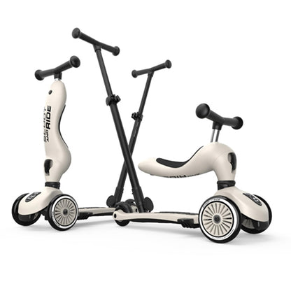 Scoot & Ride Highwaykick 1 Push and Go - 2in1 scooter & balance bike with push bar, adjustable height, for ages 1+, includes safety pad & footrests, color: Ash.