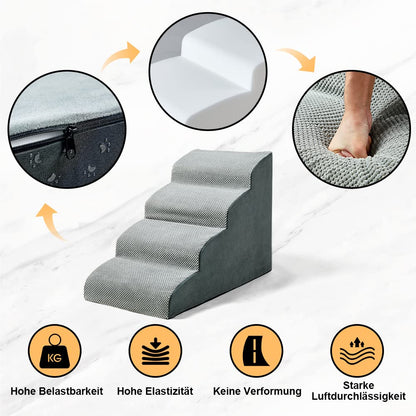 A.FATI Dog Stairs Bed, 4 Steps Dog Ramp made of high-density foam for Couch|Sofa|, Non-slip Pet Stairs 50cm High for Small Dogs - with Dog Toy Rope (gray)