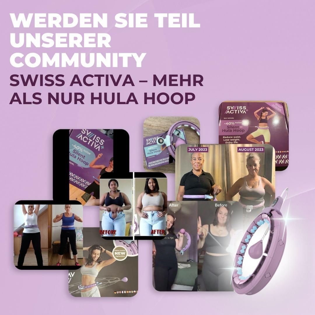 Swiss Activa+ S5.S+ Silent Hula Hoop for adults with counter 60-112cm - Extra quiet - Doesn't fall down - Hoop for women to lose weight - Smarter Fitness Hula Hoop with weight